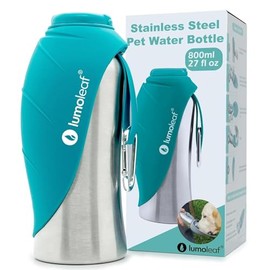 LumoLeaf Botella de Agua Portátil para Perros 27oz, Dispensador de Agua de Acero Inoxidable para Viajes, Caminatas, Senderismo y Exteriores, Cuenco de Agua Portátil para Perros Grandes