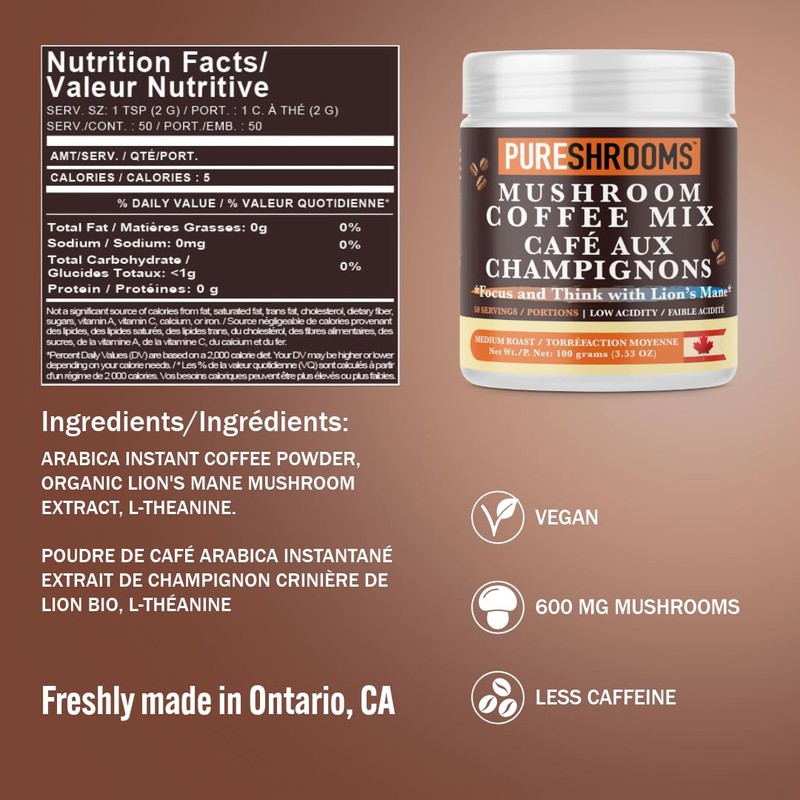 Focus & Think Instant Mushroom Coffee with Ultra Concentrated Lion's