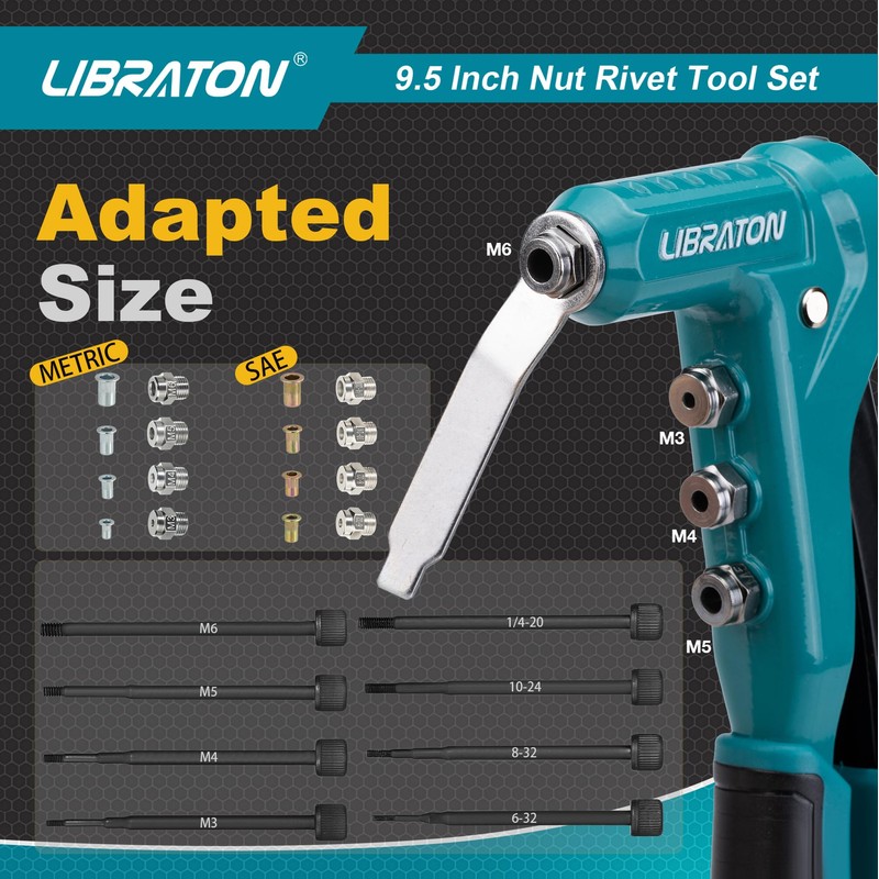 LIBRATON 9.5" Rivet Nut Tool, One-Handed Rivet Nut Gun, Hand