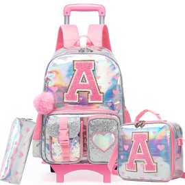ZBAOGTW Rolling Backpack for School Girls Rolling Backpack for Kids Ages 8-12 Roller Backpacks for Girls Carry on Schoolbag with Wheels