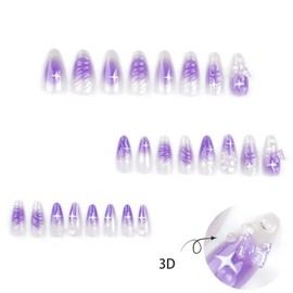 POKENGDA Almond Press on Nails Design,Nail glue included,Cute Acrylic Medium Fake Nails,Reusable French Acrylic Daily False Nail Kits for Women