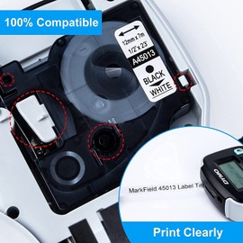 MarkField Compatible Label Tape to Replace Dymo D1 45013 S0720530 Label Tape 12 mm for Label Manager 160 210D 280 420P 360D 500TS PnP, LabelWriter 450 Duo, Black on White
