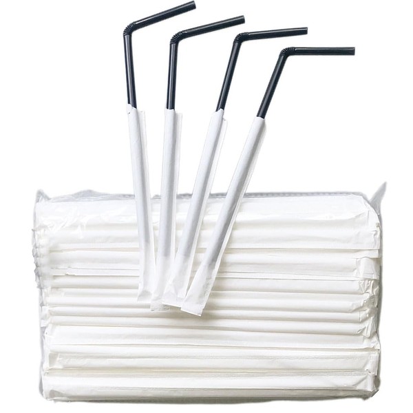 500 Pack Black Flexible Disposable Plastic Drinking Straws, Individually Wrapped