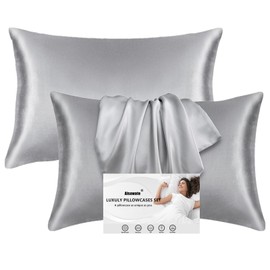 2 Pack Grey Satin Pillowcases for Hair and Skin, Softer than Silk Pillow Case，Luxurious and Silky Standard Pillow Cases with Envelope Closure, 50x75 cm