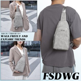 FSDWG Leather Body Bag, Crossbody Bag, Large Capacity, Left and Right Handed, Waterproof, Popular Brand, Genuine Product, Gray A