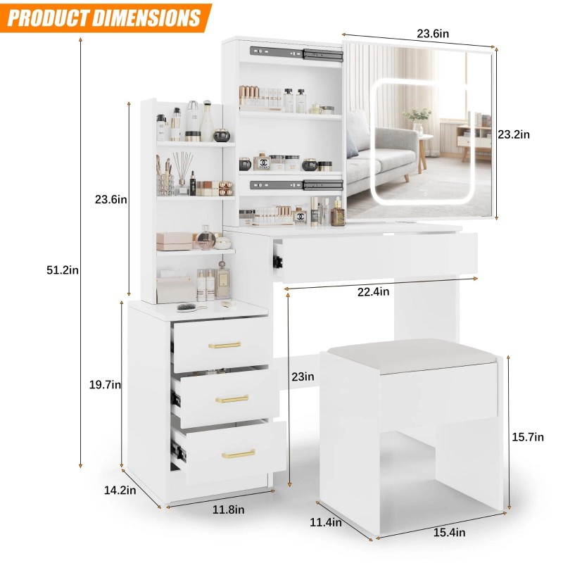 Jojoka Vanity Makeup Dressing Table Set w/Stool 4 Drawer, Sliding