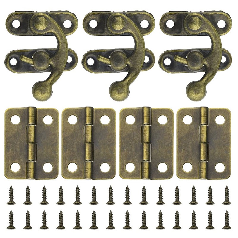 WMYCONGCONG 90pcs Small Hinge Buckle Latches 60pcs and 27x32mm Antique