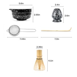 SOOCVWOLF 5 Pcs Matcha Whisk Set, Ceramic Matcha Whisk for Tea Ceremony, Matcha Set Whisk and Bowl, Matcha Set for Making Latte Drinks, for Matcha Lover and Starters(Spotty Black)