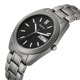 BERNY Men's Watch Titanium Watch 10ATM Waterproof Analogue Quartz Watches Super Luminous, Titanium black, Bracelet
