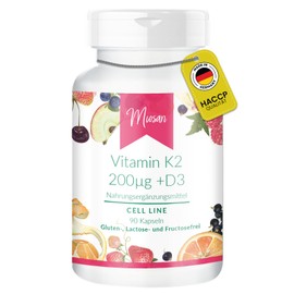 Vitamin K2 200μg + D3 250μg - CELL LINE - 90 Kapseln - Hochdosiert - 100% Vegan – Herstellung & Laborprüfung in Deutschland | MIOSAN® CLUB - Exklusives Wohlbefinden