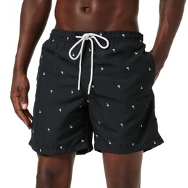 Urban Classics Men's Embroidery Swim Shorts Swimming Trunks, Black/Palm Tree