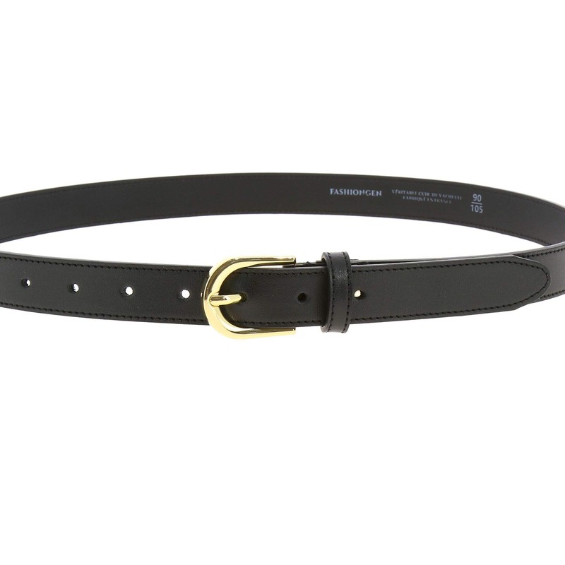 FASHIONGEN - LUNA Women's Italian Leather Belt, Black (gold buckle)