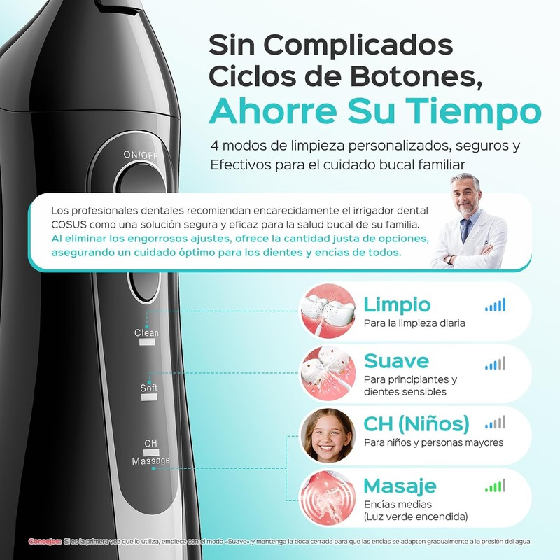 COSLUS C20 Irrigador Bucal Profesional, Pulsos de Alta Frecuencia Portátil