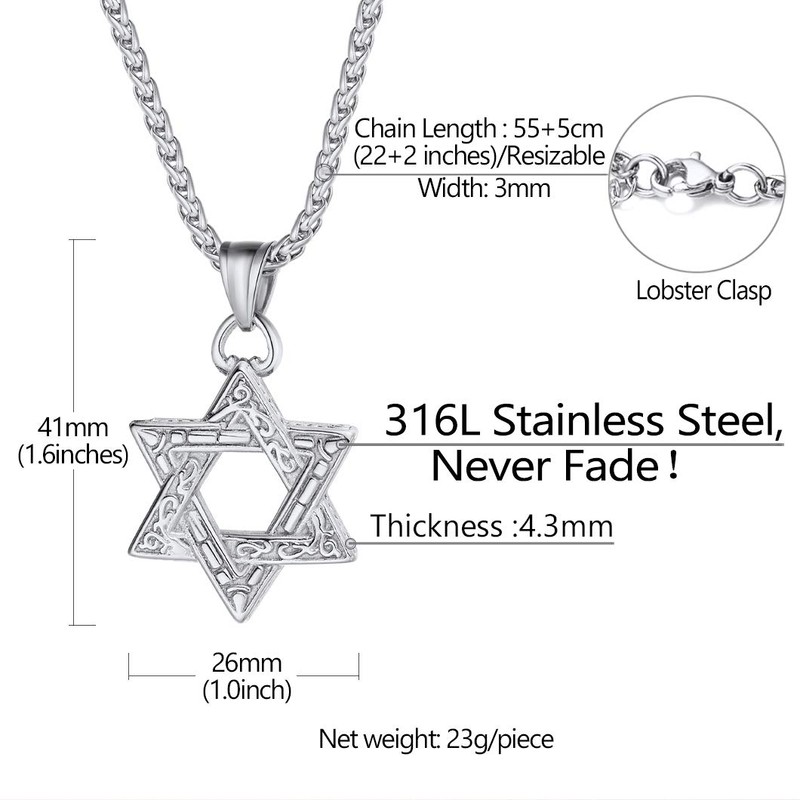 Richsteel Stainless Steel Hexagram Necklace Star of David Pendant with