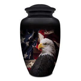 Honorary Memorials Patriotic Hearts Eagle Urn for Human Ashes | American Flag Cremation Urn for Adults, Veteran, Medium Size, Handmade Funeral Urns with Velvet Bag