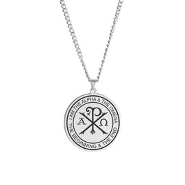 Amaxer Chi Rho Necklace for Men Greek Orthodox Alpha Omega Symbol Locket Round Stainless Steel Jewellery Chain Necklace, 50 cm, Stainless Steel, No Gemstone