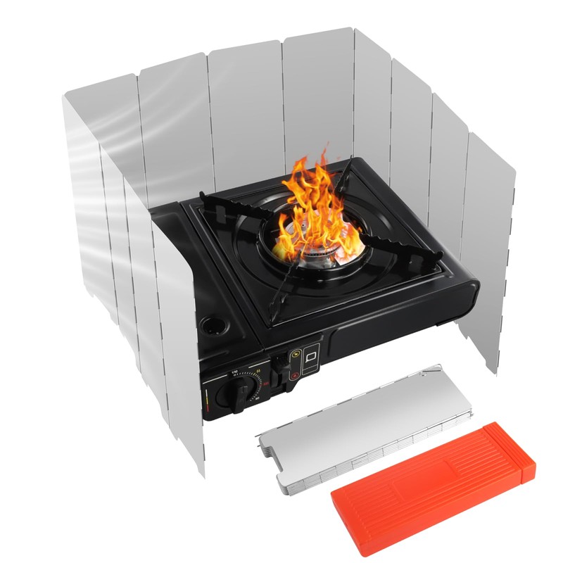 Camping Stove Wind Protection, 10-Piece Foldable Wind Protection Gas Stove,