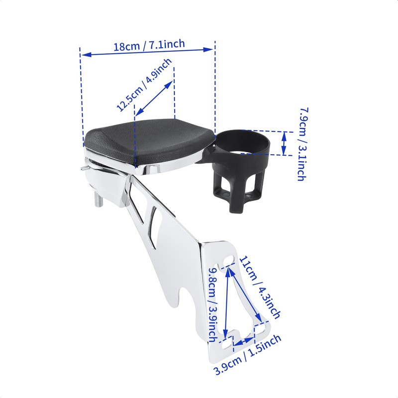 Passenger Armrests, with Cup Holders Adjustable Armrest for Harley Touring