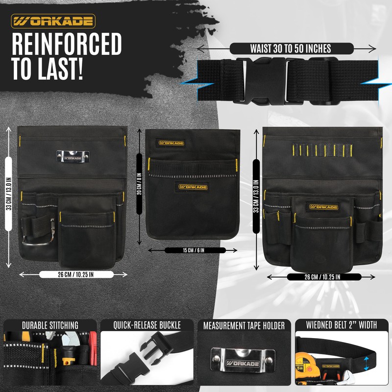 WORKADE Tool Belt | Magnetic Tool Pouch with 32 Pockets