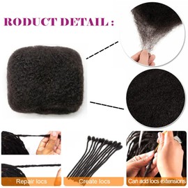 Afro Kinky Bulk Human Hair For Dreadlock Extensions Repair Locs,Twist Braiding, 100% Human Braiding Hair ，30Grams each bundles Total (8Inch #1B 2Bundles)