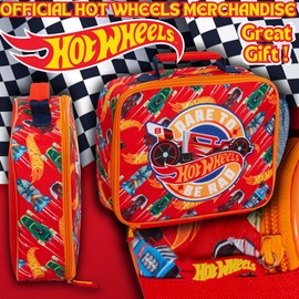 Hot Wheels Lunch Bag for Kids Cars Lunch Box School Travel Insulated Lunchbag with Drinks Holder