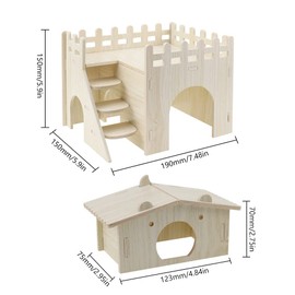 Wooden Hamster House, Multi-Chamber, Guinea Pig Toy, Dwarf Hamster Accessories, Rodent House, Wooden House for Hamsters, Guinea Pigs, Hiding Areas