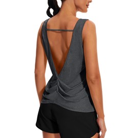 addigi Womens Workout Tank Tops Open Back Gym Tops Sleeveless Athletic Running Shirts Sports Yoga Moisture Wicking Tanks Dark Gray X-Large
