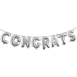16 inch multicolor Congrats Letters Banner Gold Graduation Party Decorations Supplies (CONGRATS SILVER)