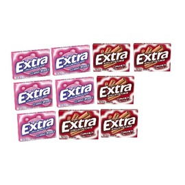 Extra - 5 Cinnamon + 5 Classic Bubble Sugarfree Gum - Pack of 10