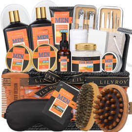 LILY ROY Set De Regalo De 26 Artículos De Baño Y Cuidado Personal Para Hombre, Regalo De Navidad - Set De Spa Para El Día Del Padre Con Gel De Ducha