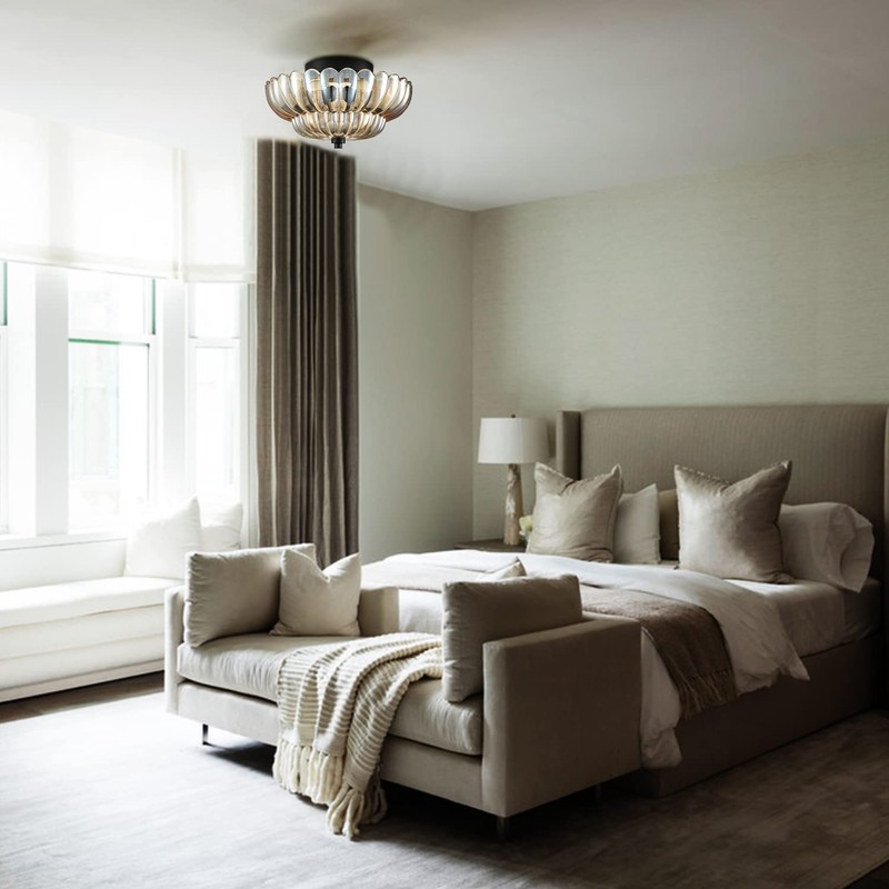 HYDELITE Modern Black Flush Mount Ceiling Light 3-Light Close to