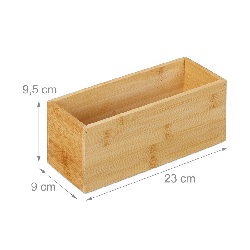 Relaxdays Bamboo Organiser Box, Narrow Storage Box without Lid, H