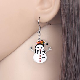 DUOWEI Alloy Enamel Christmas Snowman Earrings Festival Drop Dangle Jewelry For Women Girls Newyear Gifts black