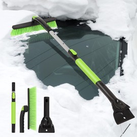 Ice Scraper and Extendable Snow Brush for Car Windshield,WHHMK Car Ice Scraper with 360° Pivoting Brush Head and Foam Grip,Snow Removal Tool with Thick and Soft Bristle Head for Truck SUV Non Scratch