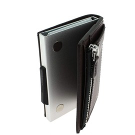 Ögon CZ-Darkbrown Card Holder Cascade Wallet Zipper Aluminium and Italian Leather Dark Brown