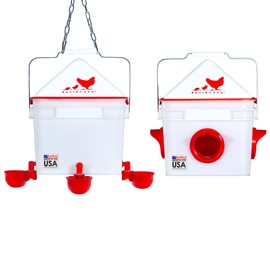 RentACoop Chick2Chicken 10lb Feeder & 2 Gal Waterer Set with Gravity Feed Refill & Auto-Fill Cups - BPA-Free Food & Water Buckets for Up to 20 Chicks or 12 Adult Chickens