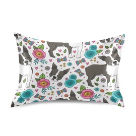 Dalzium Satin Pillowcase for Hair and Skin, Floral Boston Terrier Dogs Silk Pillow Case Soft and Cozy Body Pillow Covers Standard Size with Envelope Closure