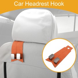 Partuto 1 Pcs Universal Car Seat Headrest Hook for Most Car, SUV, Truck Car Seat Back Organizer Hooks Sturdy Faux Leather Metal Orange 6.89"x2.99"