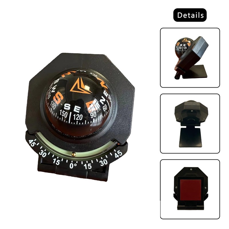 Black Adjustable Ball Night Vision Compass Boat Compass Dash Mount,