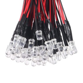 50Pcs 5mm LED Lights Emitting Diodes Pre Wired DC 12V Yellow Color LED Ultra Bright Light Emitting Diodes LED Light Clear Lens Small LED Lamps for Circuit Science Experiment, DIY Lighting Projects