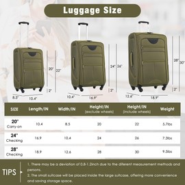 Merax Softside Luggage Set 3 Piece Suitcase with Duffel Bag Spinner Wheels Lightweight Expandable Travel Luggage 22" 26" 30",Army Green