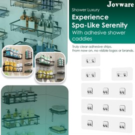 Jovware Shower Caddy Adhesive Replacement Stickers, Shower Organizer Adhesive Replacement Strips (Transparent - 6 Packs)