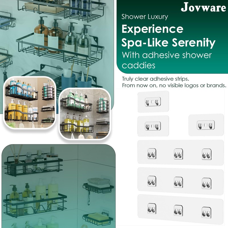 Jovware Shower Caddy Adhesive Replacement Stickers, Shower Organizer Adhesive Replacement
