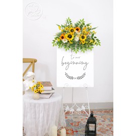 Odouzy Artificial Flowers, Wedding Decor，Flower Garland Be Suited to Banquet, Party, Reception Entrance Welcome Sign and Background Decoration (Sunflower)