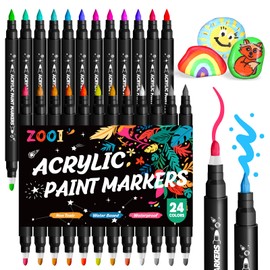 ZOOI Easter Gifts for Kids, 24 Acrylic Paint Pens Marker Pens Colouring Pen, Gifts for Teenage Girls Toys Age 5 6 7 8 9 10, Art Supplies, Arts and Crafts for Kids, Dual Tip Brush Pen