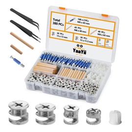 YaaYii Cam Lock for Furniture Assortment Kit 380 PCs - Include 300 Cam Bolt & Nuts Set, 80 Wood Dowel Pins As Furniture Connecting Hardware Parts for Cabinet, Closet, Drawer, Wardrobe and More