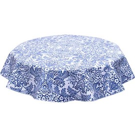 Round Freckled Sage Oilcloth Tablecloth in Toile Blue - You Pick The Size!