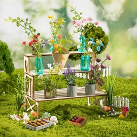 Make It Miniature Botanicals Collectibles Playset, Paper Flower Bouquet DIY Crafts, Mini Plants, Bonsai, Potted, Succulent, Garden, Farm, Wooden Stand for Display, Collectors, Toy Gift, 6+, 70 Pcs