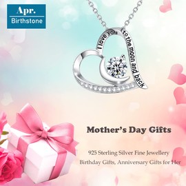 GinoMay Mothers Day Birthday Gifts for Women April Birthstone Necklace Mum Wife Gifts I Love You to the Moon and Back Necklace Sterling Silver