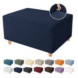YEMYHOM Ottoman Cover Latest Jacquard Design High Stretch Folding Storage Footstool Protector Rectangle Removable Slipcover (Ottoman Small, Navy)